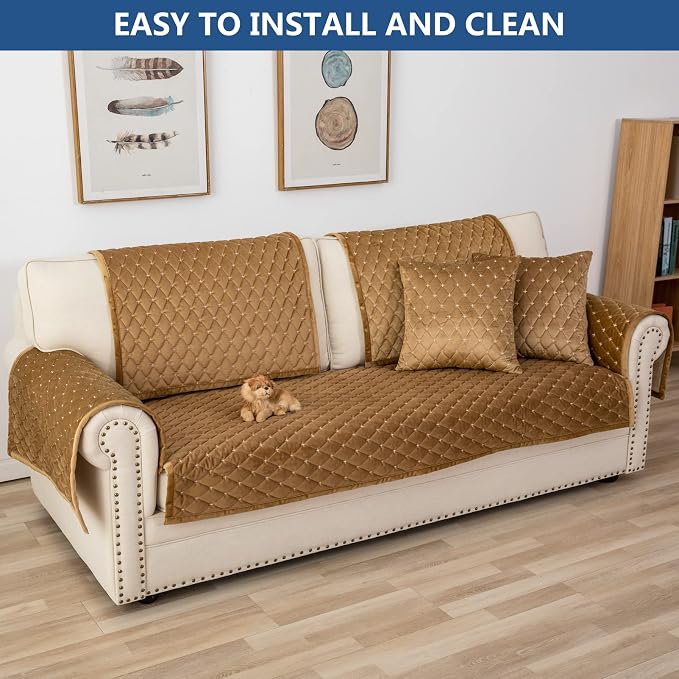 Eismodra Couch Cover,Sectional Couch Covers,Sofa Covers for 3 Cushion Couch,Anti-Slip Sofa Slipcovers for Dogs Cats Kids Loveseat Recliner L Shaped Armrest Backrest,Coffee 36''x82''(Only 1 Piece) - Image 7