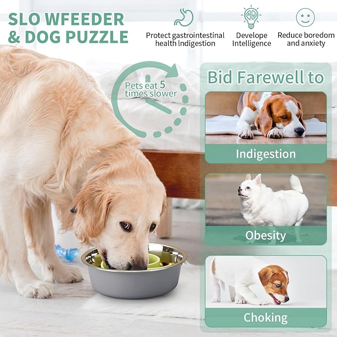 Slow Feeder Dog Bowls Insert, Animire Soft Silicone Slow Eating Dog Food Bowl for Small, Medium and Large Dogs, Compatible with Regular and Elevated Bowls - Image 2