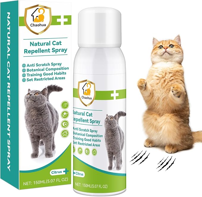 Cat Deterrent Spray, Natural Cat Repellent for Indoor & Outdoor Use, Safe Anti-Scratch Furniture Protector, Effective Cat Training Aid Spray for Sofa, Carpet & Door 150ml by Chaohua