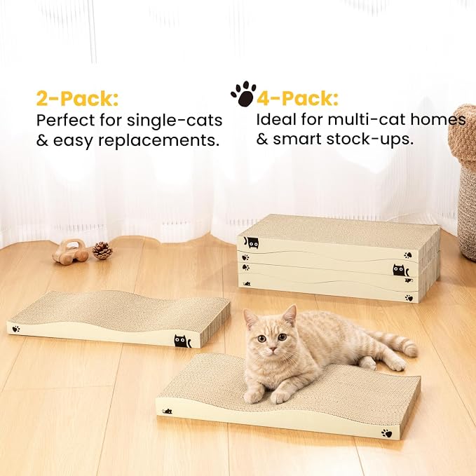 Cat Scratcher, Durable Scratch Pad, Corrugated Cardboard Scratching Board for Indoor Cats, Heavy Duty, Double-Sided Usability, Recyclable, with Catnip, 2 Pack - Image 4