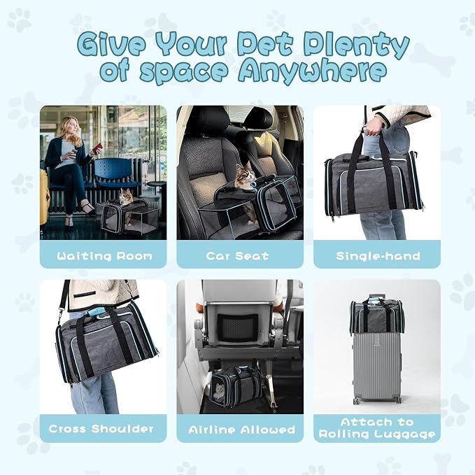 Pesen Expandable Dog and Cat Carrier, Airline Approved, Soft-Sided | Breathable, Collapsible Design with a Larger Expansion Area for Comfortable Travel with Small Dogs, Cats, Rabbits and More - Image 5