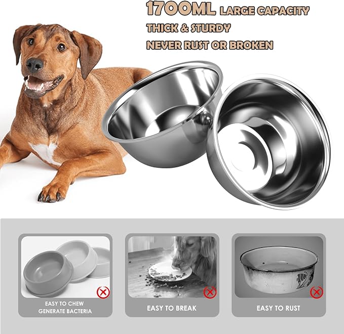 ADENGL Metal Raised Dog Bowl Stand for Large and Medium Dogs, Elevated Dog Bowls with Sprill Proof Mat ＆ Slow Feeder, Pet Food Bowls 10" Tall Dogs Feeder (58OZ-Stainless Steel Pet Bowl, Mat-16x24in) - Image 6