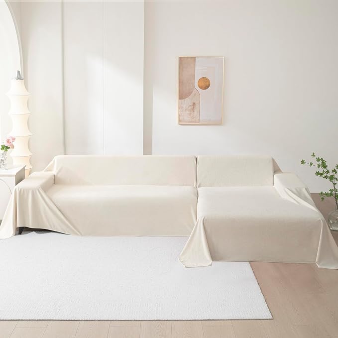 MEETSKY Couch Cover for 3 Cushion Cat Scratch Proof Couch Protector Washable Non Slip Sofa Covers Sectional Couch Covers for Dogs Soft L Shape Sofa Slipcover for Pets Kids, 91" x 134", Creamy White - Image 7