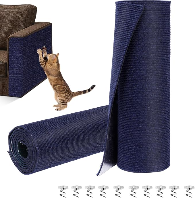 Cat Scratch Couch Furniture Protector,Trimmable Self-Adhesive Cats Claws Scratch Pads, Sisal DIY Climbing Couch Protector for Scratch Post Cat Tree Replacement Indoor(Navy, 78.7"x15.8") by Unknown