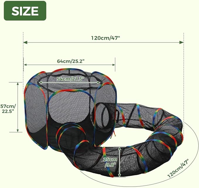 PAWZ Road Outdoor Cat Tunnel Portable Catio 2 in 1 Cat Tent & Play Tunnel | Large Collapsible Cat Enclosure with Breathable Mesh offers Full Visibility; Folds Compact for Travel, Fits Cats & Small Pets - Image 3