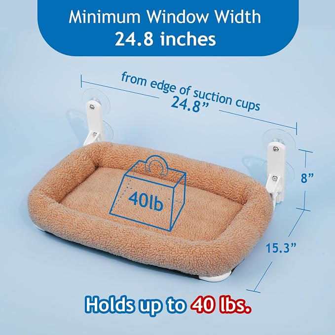 Zakkart Foldable Cat Hammock for Window - Cordless, Machine Washable Bed, Robust Metal Frame & ABS Brackets - Cat Window Perch for Large Cats and Kitten (Brown Bolster Bed, Large) - Image 4