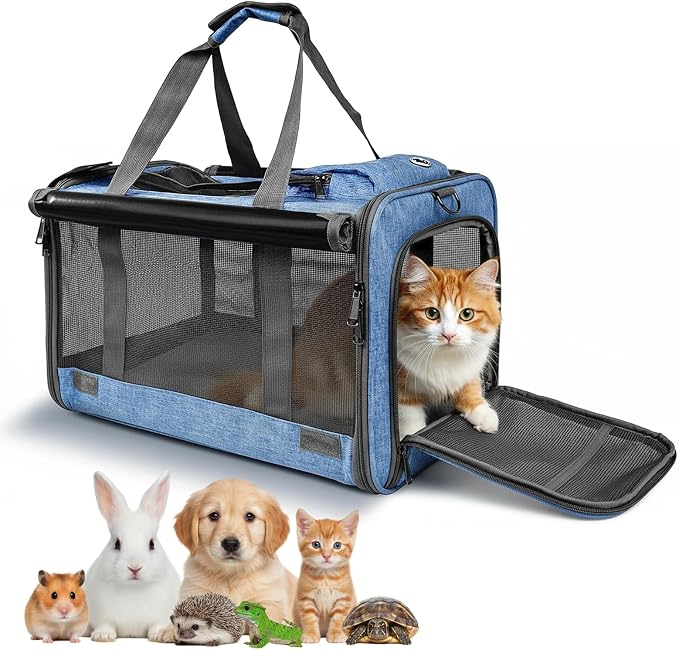 Pet Carrier for Medium-Small Cats, Collapsible Cat Carrier and Soft-Sided Pet Carrier for Medium Big Cats and Puppy Up to 17lbs, 2-Way Entry with Privacy Cover, Travel Bag L18.12”X11.81”X11.81” by TuffYuki