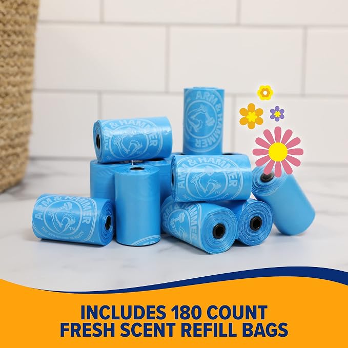 Arm & Hammer Durable Disposable Dog And Cat Waste Bags With Activated Baking Soda, 180 Dog Poop Bags, 9 x 14 Inches, Blue | With Activated Baking Soda, 9 x 14 In - Image 3
