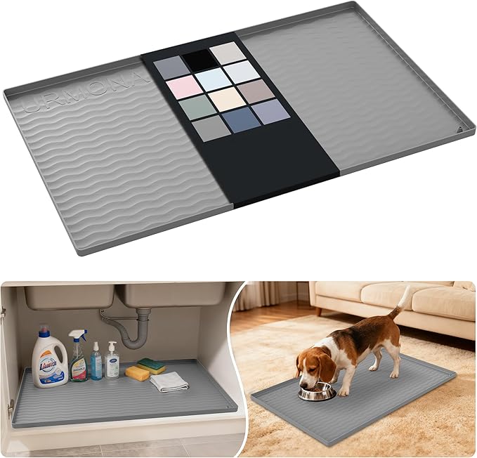 URMONA Waterproof Silicone Under Sink Mat 31'' x 19'' Shelf Liner for Kitchen and Bathroom, Cabinet and Counter Protector, Storage and Organizers, Litter Mat, Pet Cat Puppy Essentials(Beige) by URMONA