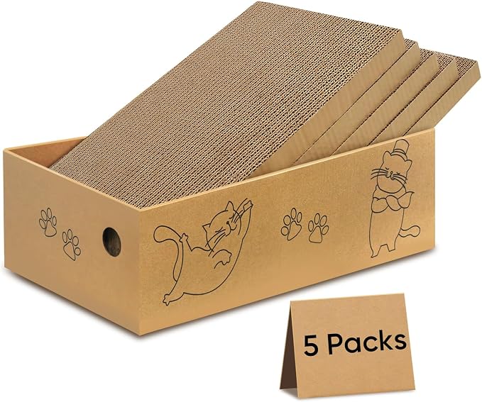 Cat Scratcher, 5 Packs in 1 Cardboard Box Cat Scratching Pad, Large | Assembly-Free Cat Scratching Board, Scratching Pad for Indoor Cats and Kittens, Durable Recyclable Corrugated Cardboard Pads by AGYM