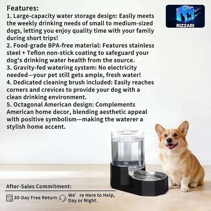 Sfozstra 5L Cat Gravity Water Bowl Dispenser: Stainless Steel Bowl | No Power Needed / No Filter Required / Spill Proof Design / Easy Cleaning / Cats & Small Dogs / Home Crate Area & Travel - Image 2