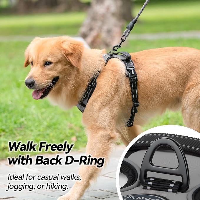 PoyPet No Pull Dog Harness Large with Front Clip & Neck Release Buckle | No Choke, Adjustable Vest, Reflective, Back Clip, Lockable, Soft Padded, Easy Control Handle for Walking Training, XL, Grey - Image 4