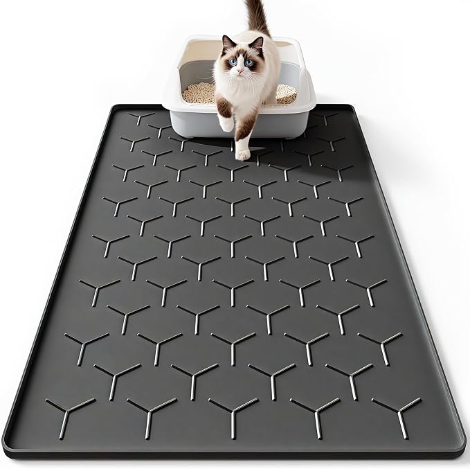 Bulkniu Silicone Cat Litter Mat, 22"x34", Raised Edge Waterproof, Black | Litter Trapping & Recycling, Easy to Clean, Non-Slip, Durable Safe & Odorless, Paw Friendly by Bulkniu
