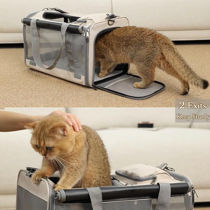 Soft Cats Carrier for Small Dogs Carriers Airline Approved Puppy Travel Bag Softsides Puppy Carry,Soft-Sided,Pets Small Animals Rabbits Bunny Outdoor (Khaki) - Image 5