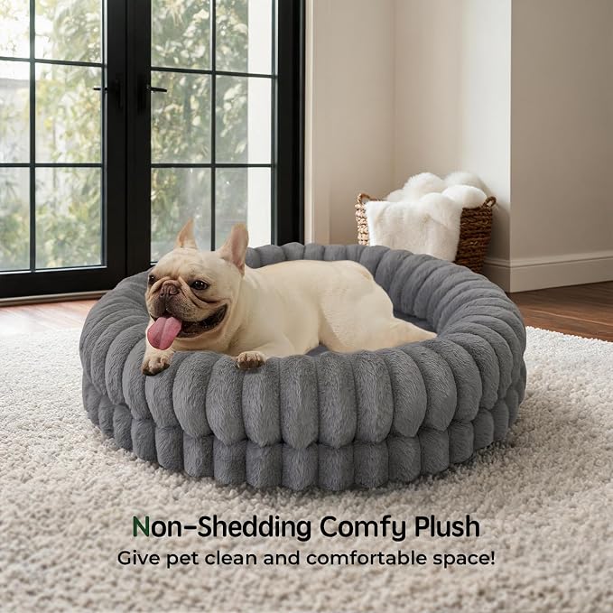 BALANCE Luxury Donut Dog Bed, 30 Inches Round Dog Bed Medium Size Dogs Washable, Orthopedic Calming Dogs Bed for Pets with Anti-Slip Bottom, Gray - Image 2
