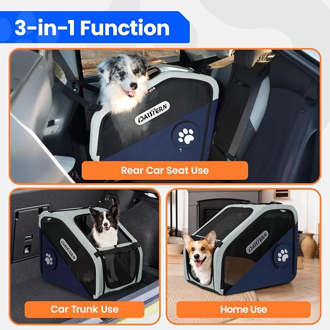 Collapsible Car Travel Crate for Small and Medium Dogs | 360° Air Flow, Heavy-Duty Metal Frame, Mesh Windows, Feeding/Comfort Access for Backseat - Image 8