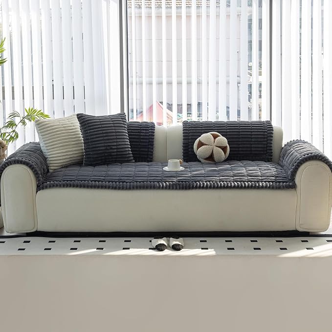 Sofa Couch Cover, Sofa Covers for Dogs Washable, Non-Slip Striped Sofa Slipcovers for Sectional Sofa, Sofa Cover Furniture Protector for L Shaped(Dark Grey, 27.6"x 82.7") - Image 7