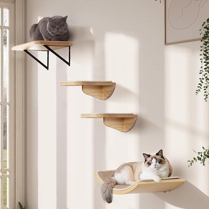 Cat Wall Shelves with Sisal Mat, Cat Wall Furniture Steps for All Breeds | Wooden Cat Wall Shelves with Sisal Mat, 2 Floating Wall Steps, Cat Wall Furniture Steps, Perfect for Climbing and Playing - Image 7