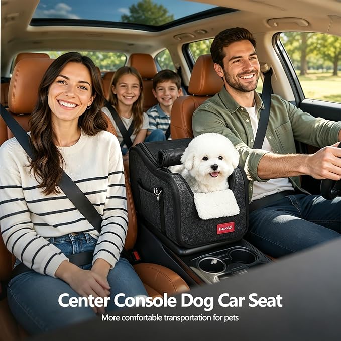 Center Console Small Dog Car Seat,Portable Pet Cat Puppy Booster Armrest Carseat Up to 11lbs,Equipped with a Breathable Protective Cover Net to Prevent Escape with Washable Fluffy Cushion and Pillow - Image 2