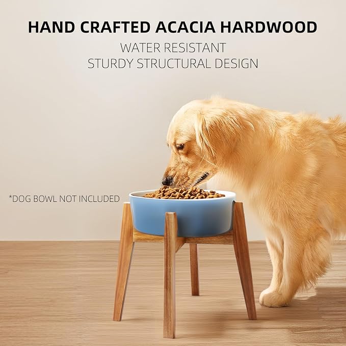 Elevated Dog Bowl Stand for Large Dogs, Wooden Raised Stand Fits 11" Bowls | Premium acacia wood stand fits 11" dog bowls for large & extra large dogs. Bowl not included - Image 2
