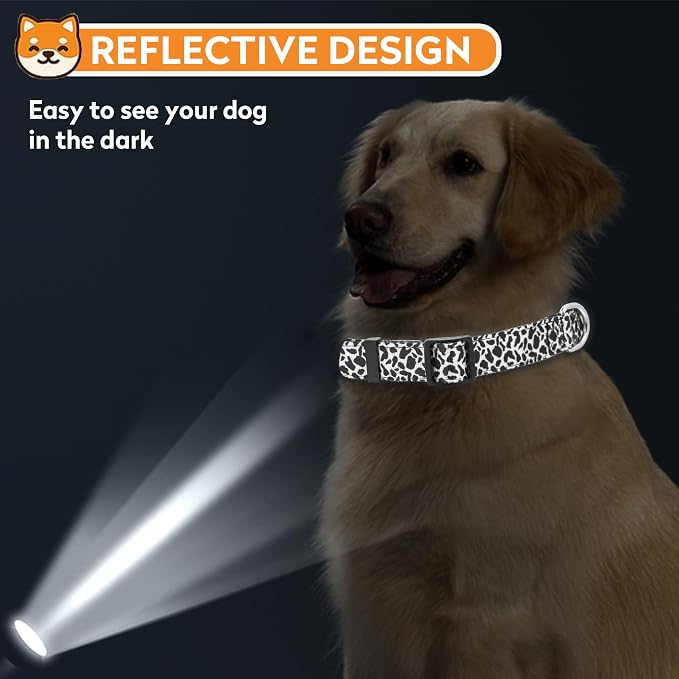 Reflective Dog Collar, Adjustable Soft Neoprene Padded,Black White Cow,M | Breathable Nylon for Medium Dogs,Tear-Resistant Webbing,Chafe‑Free on Walks and Hikes,Metal D-Ring,Night Safety - Image 6