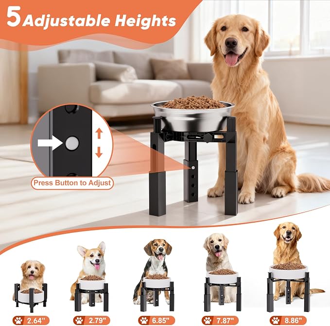 XIAZ Dog Bowl Stand Elevated Food Water Bowl Holder for Large Medium Small Sized Dog, Heights&Width Adjustable, Non-Slip, Durable, Elevated Feeding Bowl Stand for All Dogs Bowls 2PCS - Image 3