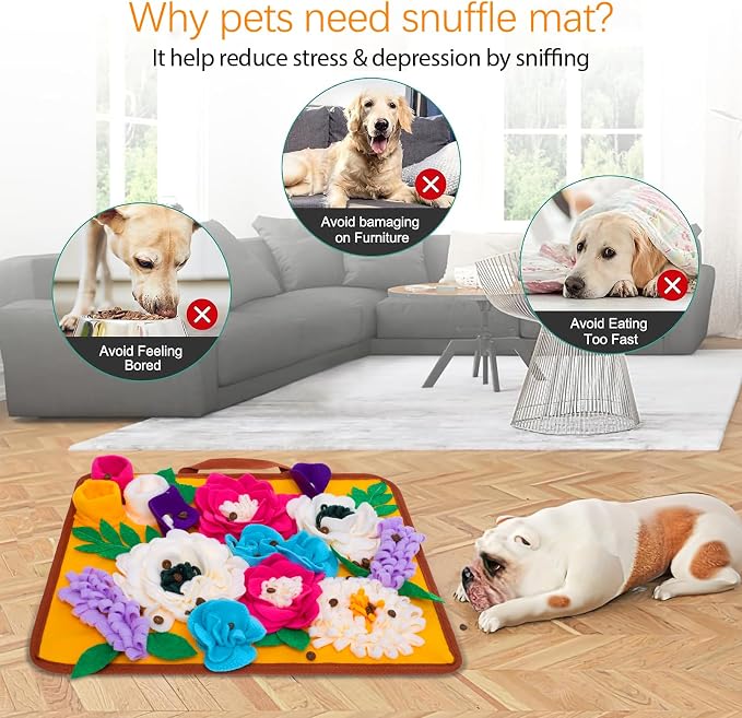 Snuffle Mat for Dogs Pet Treats Feeding Mat for Small/Medium Breed Dogs Non-Slip/Portable/Durable Interactive Dog Puzzle Toys Encourages Natural Foraging Skills (Orange) - Image 5