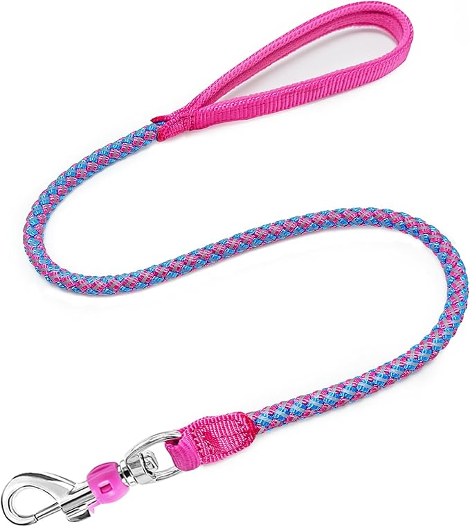 Reflective Dog Leash 2/3/4/6/10ft Braided 1/2" Strong Nylon Rope | 3FT Pink Dog Leash for Large Medium Small Dogs Walking Training Leads by Mycicy