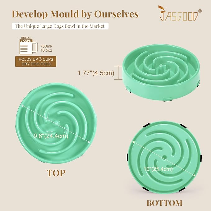 JASGOOD Slow Feeder Dogs Bowl for Medium Dogs,Anti-Gulping Pet Slower Food Feeding Bowls Stop Bloat,Preventing Choking Healthy Design Dogs Bowl, O-Pea Green - Image 7