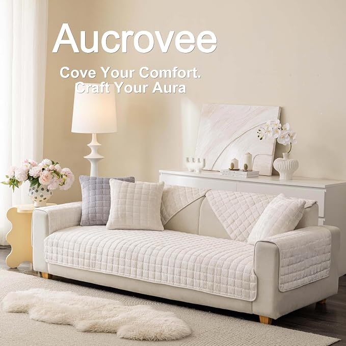 Velvet Washable Couch Cover for Pets Dogs, Non Slip Sectional Sofa Covers for 3 Cushion Couch Sofa L Sharped Sofa Slipcovers, Furniture Protector (1 PCS 27"x27",White) - Image 3