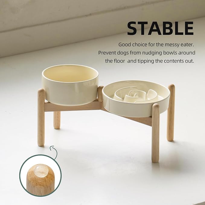 Havniva Elevated Slow Feeder Dog Bowls, Ceramic Dog Bowl Slow Feeder Set | 1.2 Cups Raised Slow Feeder Dog Bowl for Small Breed, 6.1” Dog Water Bowl with Wooden Stand, Puzzle Dog Food Bowl, Non-slip - Image 7