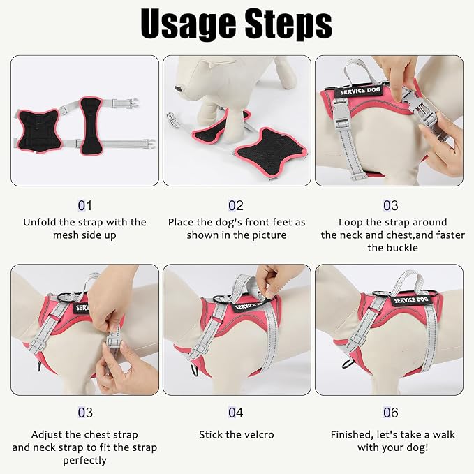 Service Dog Harness, Reflective Dog Vest Harness with 5 PCS Patches, Adjustable Soft Oxford Pet Harness, Inner Layer Mesh, Easy to Control for Small Medium Large Dogs - Image 3