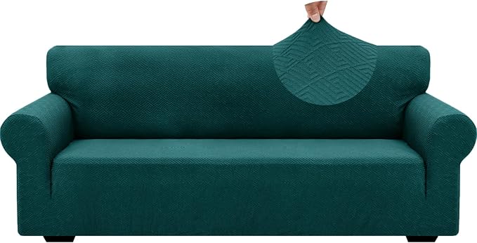 ZNSAYOTX 1 Piece Jacquard Couch Covers for 3 Cushion Couch Living Room High Stretch Sofa Cover Pet Dog Friendly Anti Slip Thickened Slipcovers Furniture Protector (Large, New Pattern Blackish Green) by ZNSAYOTX