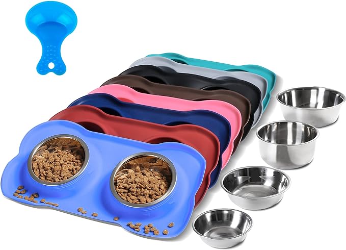 Hubulk Pet Dog Bowls 2 Stainless Steel Dog Bowl with No Spill Non-Skid Silicone Mat + Pet Food Scoop Water and Food Feeder Bowls for Feeding Small Medium Large Dogs Cats Puppies (Small, Blue) - Image 8