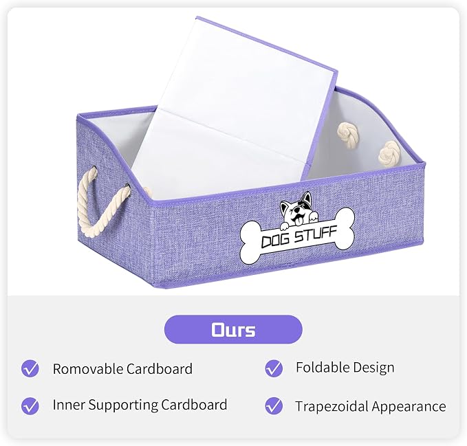 Dog Toy Basket, Storage Bin, Collapsible Box for Pet Accessories | Fabric Container With Handle, Trapezoid Holder for Small Medium dogs, Organizer for Living Room, Purple - Image 6