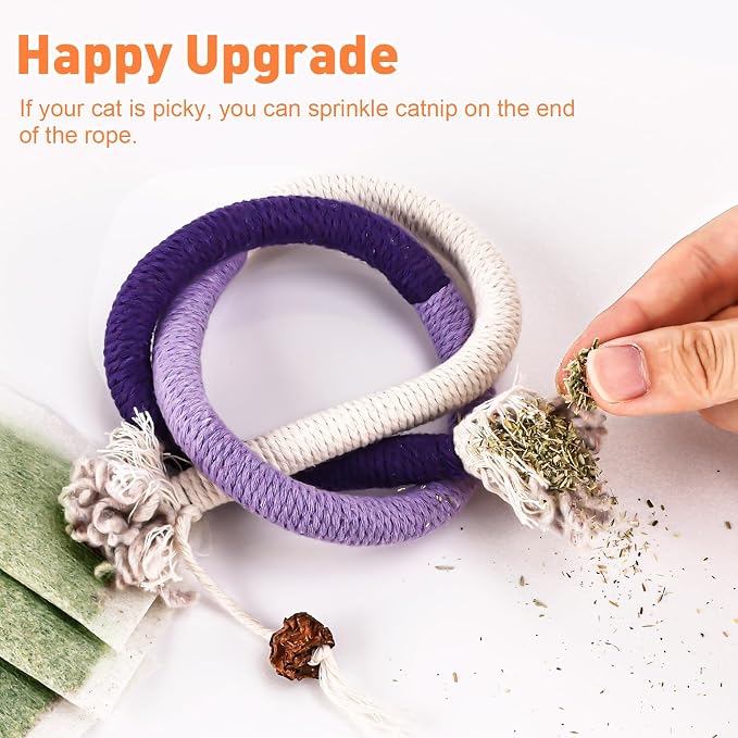 TEAWOO 6 PCS XL Cat Toys Chew Ropes, 27.56 Inches Cat Chew Rope Toy for Teeth Cleaning, Safe Catnip Toys for Cats Rope Chew Toy (6 Bags of Catnip Included) - Image 7