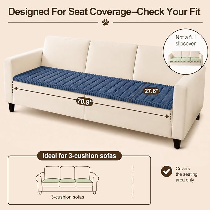decorUhome Couch Cover for Dogs, Non Slip Fuzzy Thick Pet Sofa Protector | Pet Friendly, Machine Washable, Fits 3-Cushion Sofa, Protects Against Pet Hair & Daily Messes, Navy Blue, 27.6" x 70.9" - Image 10