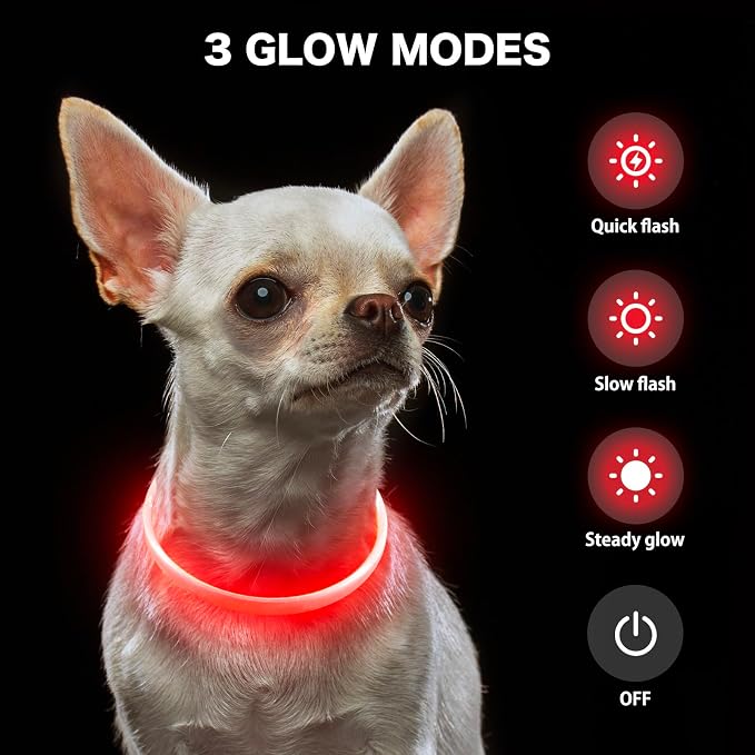 Light Up Dog Collar - Rainproof LED Dog Collar Rechargeable - TPU Cuttable Glowing Puppy Collar for Small Dogs& Cats, High Visibility Safety Dog Lights for Night Walking (XS-Red 40cm) - Image 3