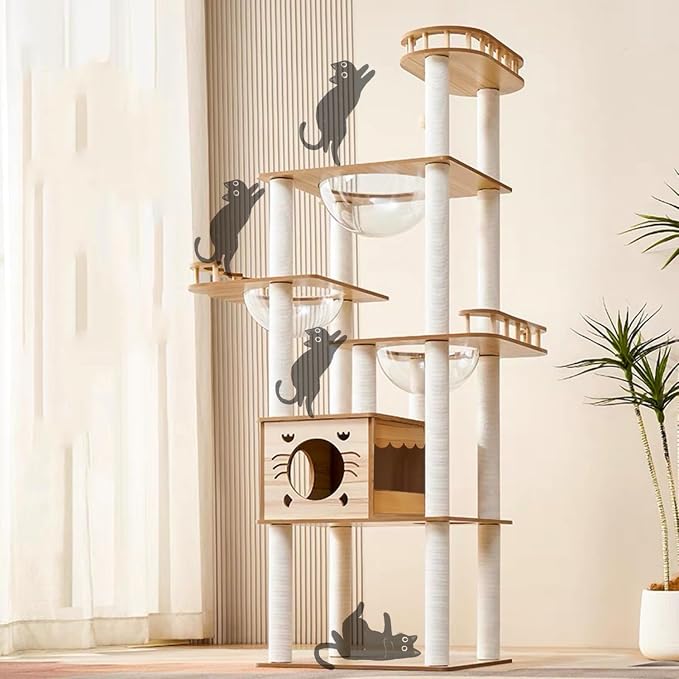 Yinanroa 73-Inch Cat Tower for Multiple Cats, Cat Tower for Large Cats, Slim, Stable, Freestanding, Popular,Prevents Cats from Falling, Space Saving, Wooden Cat Tree. 20lb (8782) by Yinanroa