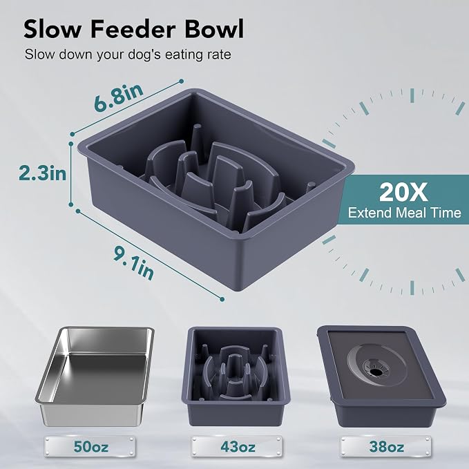 UPSKY 3-in-1 Elevated Dog Bowls Set with 4 Height Adjustable Stand, Blue | 304 Stainless Steel Bowl, No Spill Water Bowl, Slow Food Bowl, Anti-Slip, Dishwasher Safe, Suitable for Small Medium Dogs - Image 4