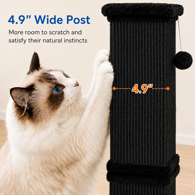 Cat Scratching Post for Indoor Cats, Sisal Cat Scratcherl, 32 Inch | Full-Body Stretching Cat Scratch Post, Wide Stable Base, Heavy Duty Post for Cat Adults to Protect Furniture, Pure Black - Image 3