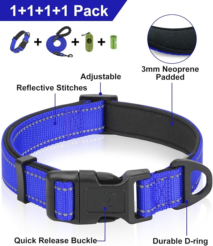 Dynmeow Reflective Dog Collar and Leash Set for Small Dogs, Navy Blue | Soft Neoprene Padded, 6FT Climbing Rope, Ideal for Daily Outdoor Walking or Indoor Wearing, Night Visible for Safety - Image 2