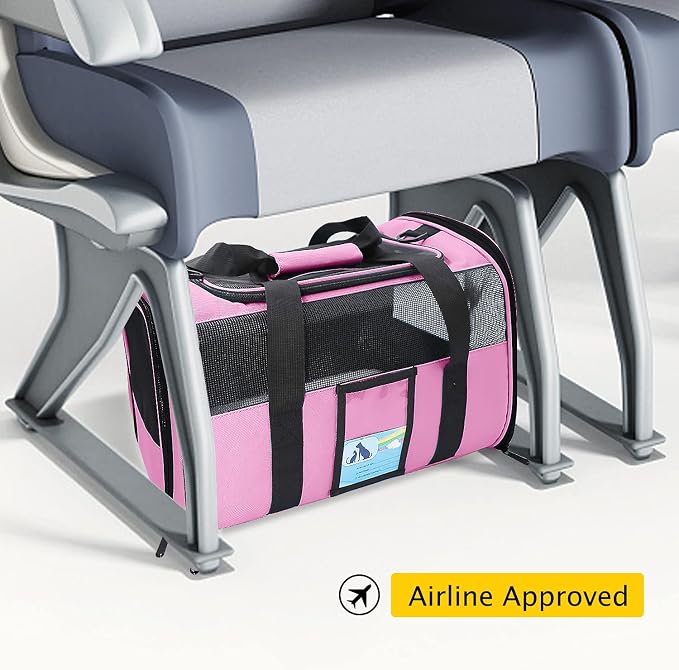 Refrze Pet Carrier Airline Approved, Cat Carriers for Medium Small Cats, Soft Dog Carriers for Dogs, TSA Approved Pet Carrier for Cats Dogs of 15 Lbs, Puppy Carrier,Pink - Image 6