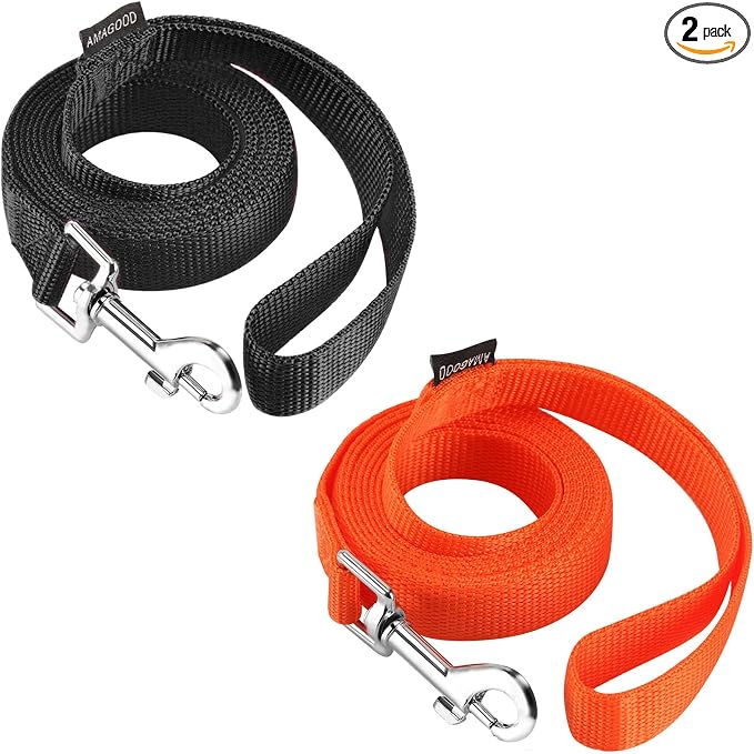 AMAGOOD 6 FT Puppy/Dog Leash, Strong and Durable Traditional Style Leash with Easy to Use Collar Hook, Great for Small, Medium and Large Dogs (3/4 in x 6 ft, Black and Orange 2-Pack) by DOGLEASH