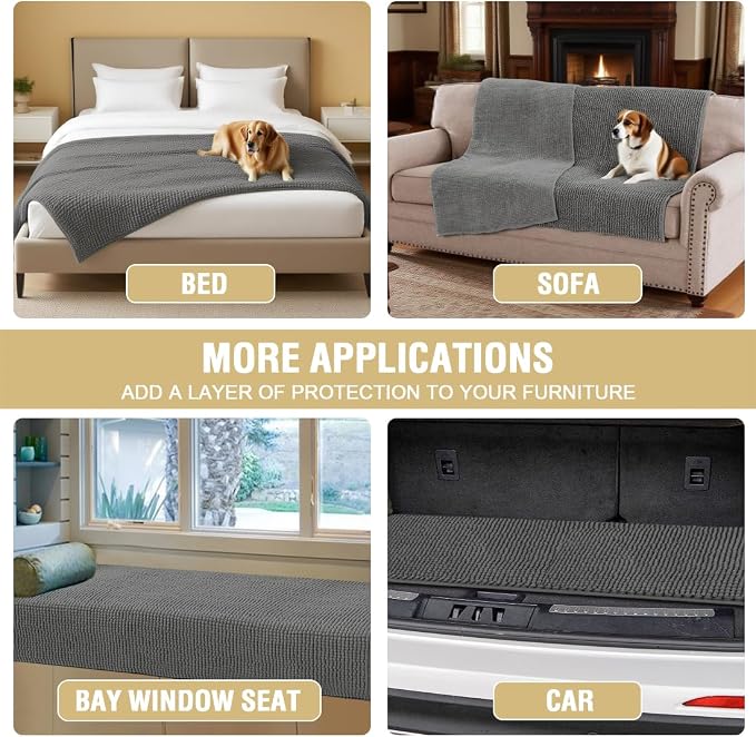 H.VERSAILTEX Plush Chenille Couch Cover for Dogs Pets Blanket for Bed Anti-Slip Soft and Durable Furniture Protector for Small Medium Large Cats Washable (52" x 82", Grey) - Image 6