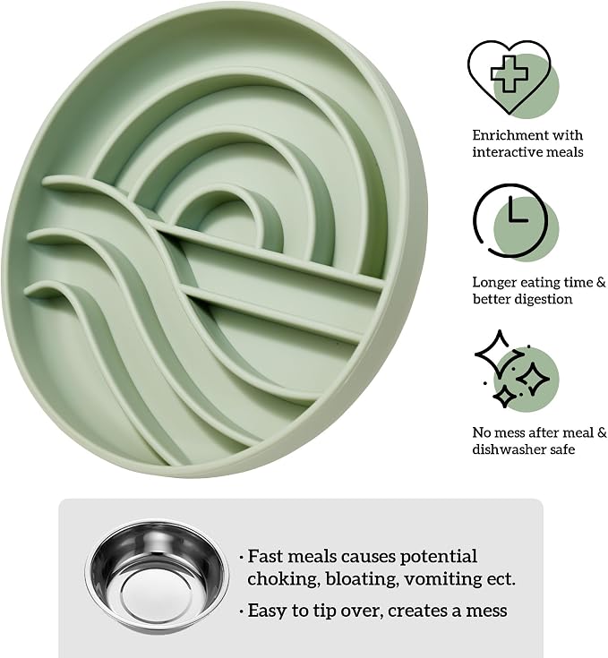 OHMO Slow Feeder Dog Bowl, 7.9" Lick Mat for Dogs, Sunrise, Sage Green | Cat Slow Feeder Bowl, Anti Choking, Enrichment Toys, Easy Clean BPA-Free Silicone Feeding Bowl, Boredom and Anxiety Reducer - Image 9
