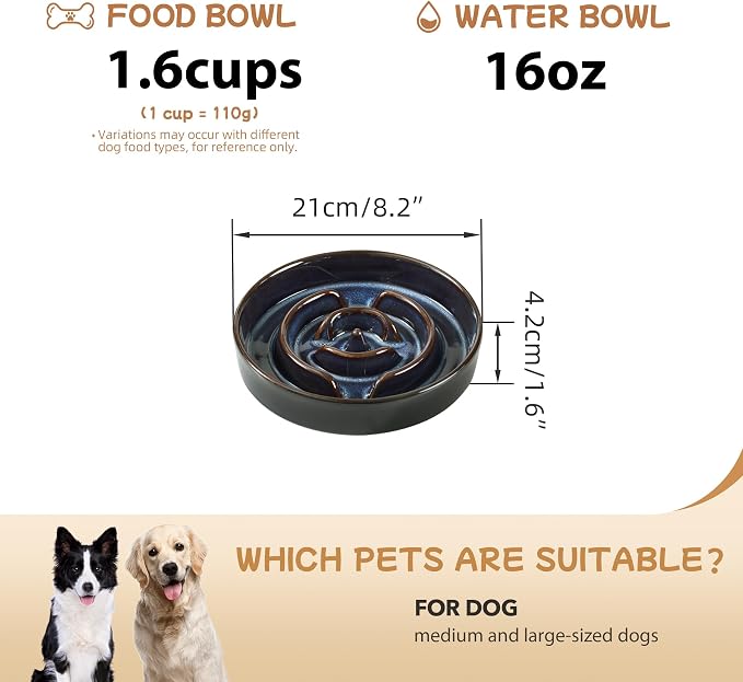 Havniva Ceramic Slow Feeder Dog Bowls, Dog Bowl Slow Feeder | 1.6 Cups Dog Slow Feeding Bowls for Medium Dogs, Puzzle Dog Food Bowls for Fast Eater, Pet Slow Feeding Dish, Non-Slip - Image 2