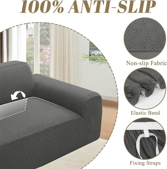 ALIECOM Corner Sectional Couch Covers Washable Sofa Cover L Shaped Couch Cover for Dogs Pets Stretch Soft Sectional Slipcovers with Non Slip Strips U Shape Furniture Protector (Medium Grey, X-Large) - Image 6