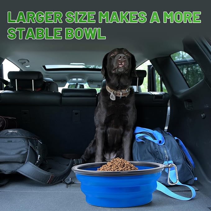 Extra Large Dog Bowl Pet Collapsible Bowls, 2 Pack Collapsible Dog Water Bowls for Large Dogs Portable Pet Feeding Water Dish for Walking Parking Traveling with 2 Carabiners (Blue+Green, Jumbo) - Image 5