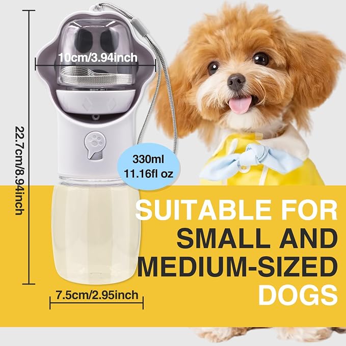 Dog Water Bottle with Food Container, Portable Pet Dispenser, Leak Proof, Hiking, Puppy Travel, Outdoor Activities(11.16 fl.oz/330ml, White) - Image 7